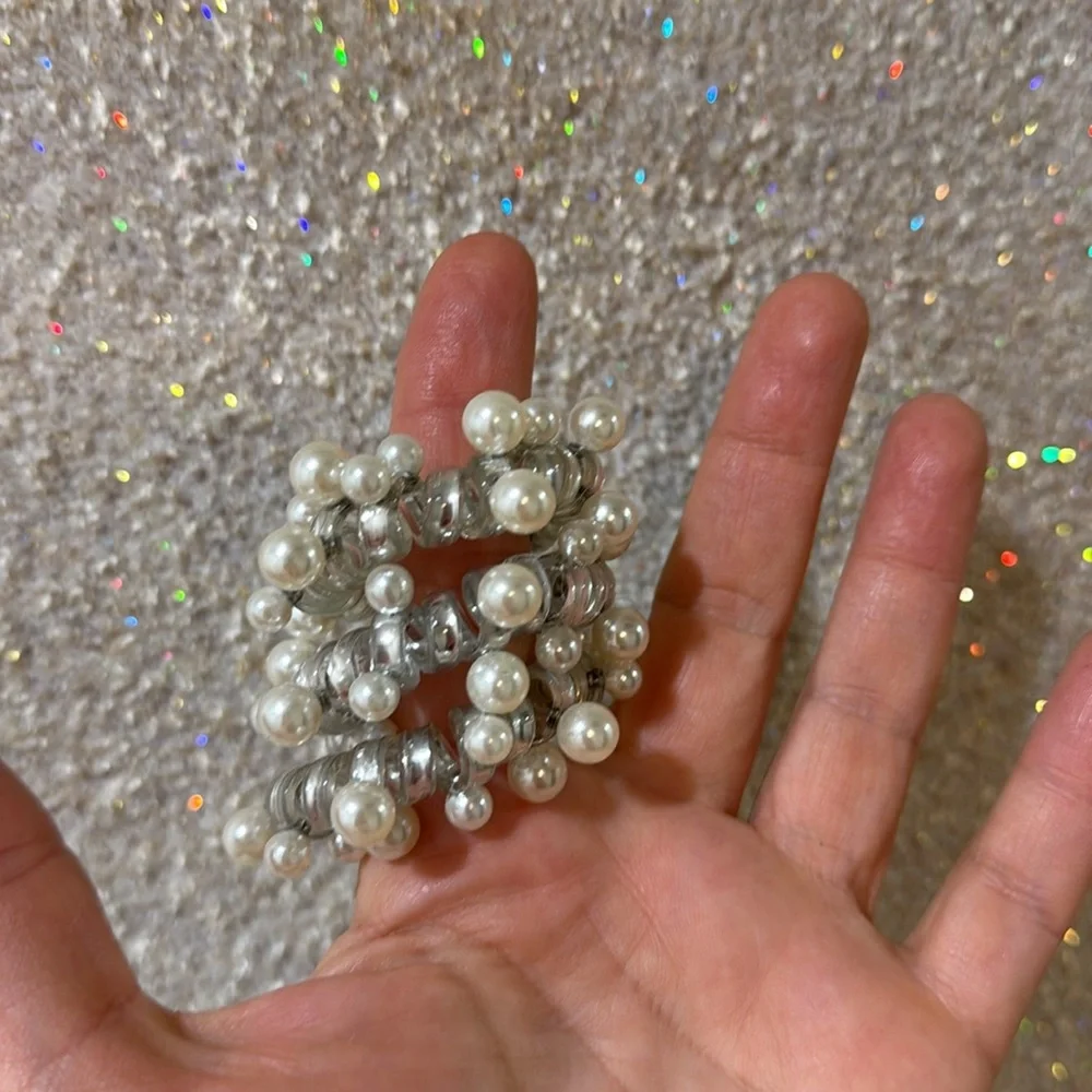Elegant Silver and Pearl Cluster Hair Ties